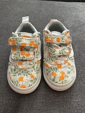 Vans Kids White Canvas Sneakers with Orange Floral Print